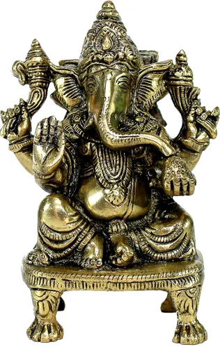 Vista 5 de eSplanade Ganesha de latón de 8 pulgadas en acabado antiguo Pooja Puja Ganesh Ganesha Ganpati Ganapati Murti Idol (5.75 pulgadas)