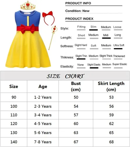 Vista 5 de Eledobby Snow White Costume for Girls Princess Dress Up Clothes Halloween Cosplay Outfits Fancy Birthday Party Dresses