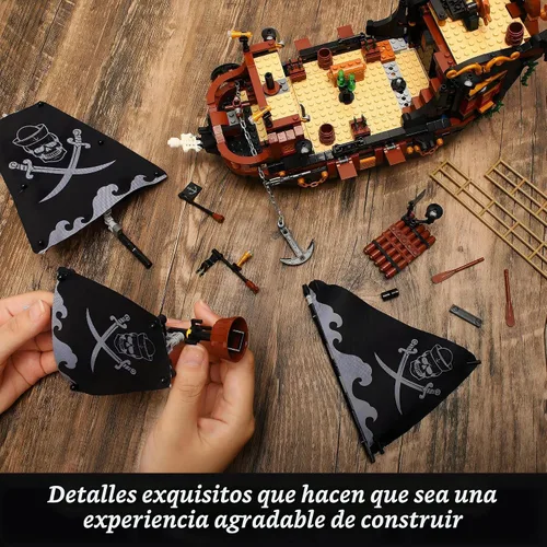 Vista 6 de Kit de bloques de construcción de barco pirata de 1328 piezas, regalo para adolescentes
