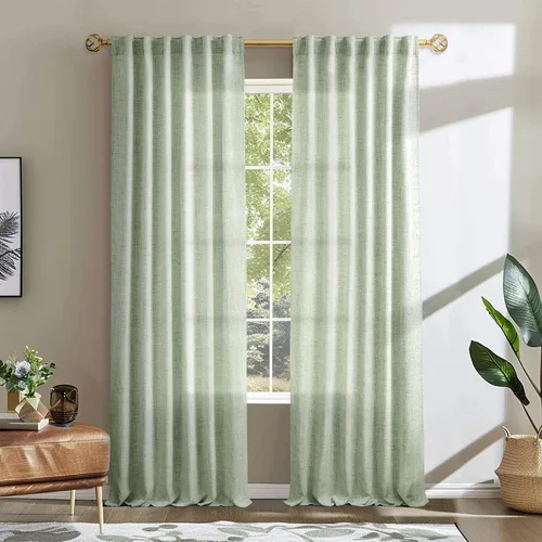 Vista 32 de Cortinas de Lino Natural Color Crema de 84 Pulgadas de Largo para Sala de Estar, Juego de 2 Paneles de Lino Texturizado con Trabillas Traseras