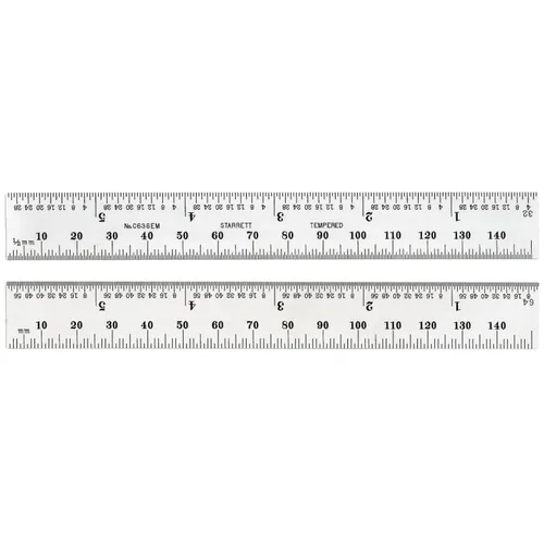 Vista 33 de Regla de acero templado Starrett Spring, con graduación de pulgadas, graduaciones estilo 4R, 1