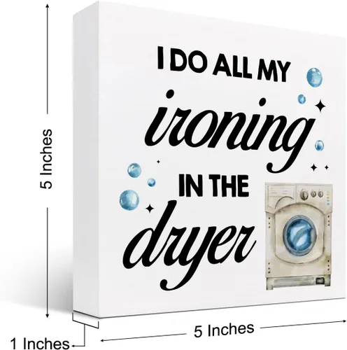 Vista 2 de Letrero de madera con texto en inglés "I Do All My Ironing in the Dry", decoración rústica de madera para lavandería, caja de madera, placa