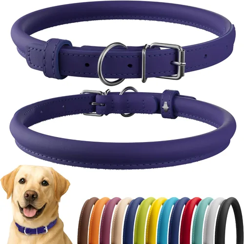 Vista 66 de CollarDirect - Collar de cuero enrollado para perro, collar redondo acolchado suave para cachorro, collar de cuero auténtico hecho a mano