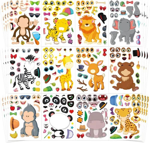 Vista 8 de 48 hojas de calcomanías para hacer una cara para niños, haz tus propias Animal