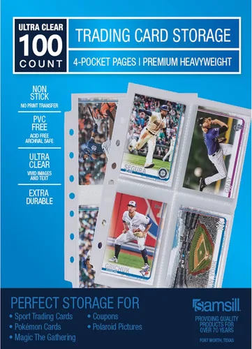 Vista 12 de Samsill Paquete de 40 protectores de páginas de 9 bolsillos, fundas para tarjetas de intercambio, páginas de béisbol para carpeta de 3 anillos