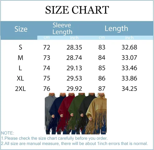 Vista 5 de SUZONANA Womens High Neck Tassel Tops Plus Size Solid Color Hoodie Jacket Zipper Up Western Poncho Sweatshirt
