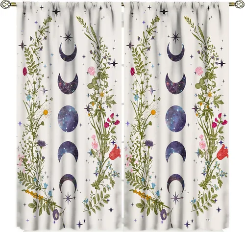 Vista 13 de Cortinas florales de luna, flores negras, fase de flores silvestres, luz de luna, jardín, estética, bohemio, primavera, vides, naturaleza, juego