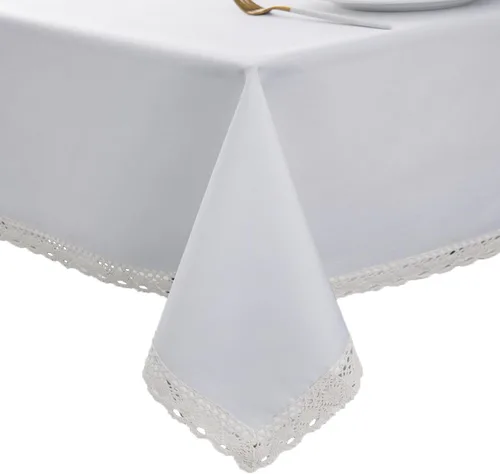 Vista 10 de EHouseHome Mantel de lino sintético con ribete de encaje, impermeable, a prueba de derrames, resistente a las manchas, sin arrugas, a prueba