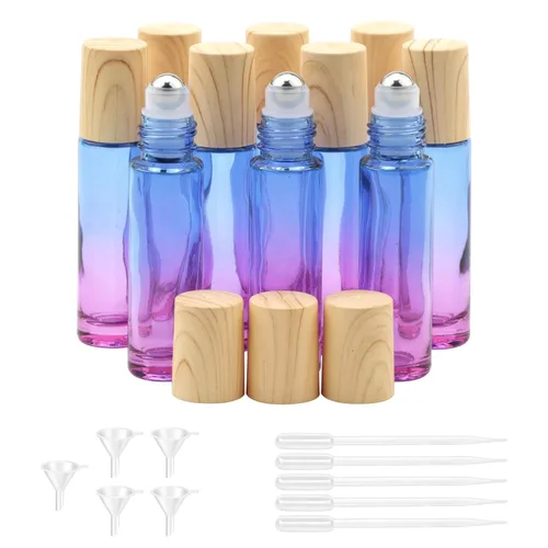 Vista 8 de Kesell Paquete de 10 botellas enrollables de aceite esencial con tapa de plástico de 0.3 fl oz (0.3 fl oz), botellas de rodillo de gradiente azul