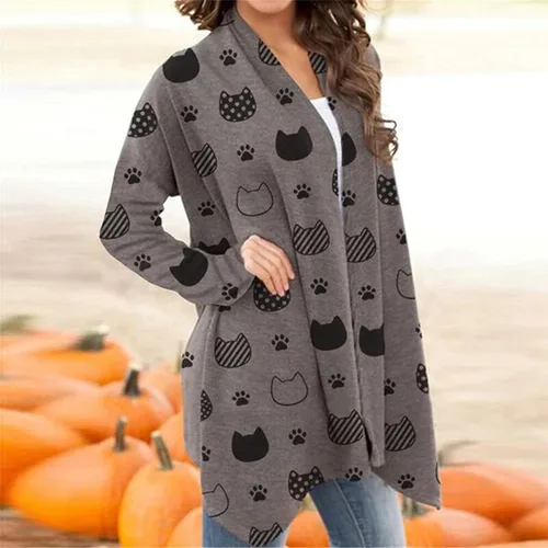 Vista 4 de Cárdigan para mujer, casual, manga larga, clásico, frente abierto, para otoño, talla grande, ligero, suave, cómodo, abrigo de gran