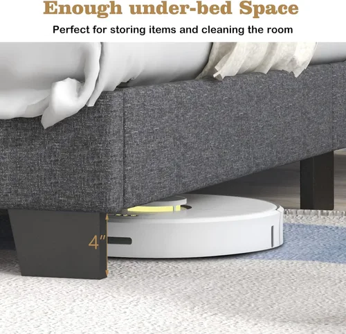 Vista 7 de Giantex Base de cama individual para niños, cama tapizada de tela moderna con cabecera capitoné con botones en la parte trasera de alas, base