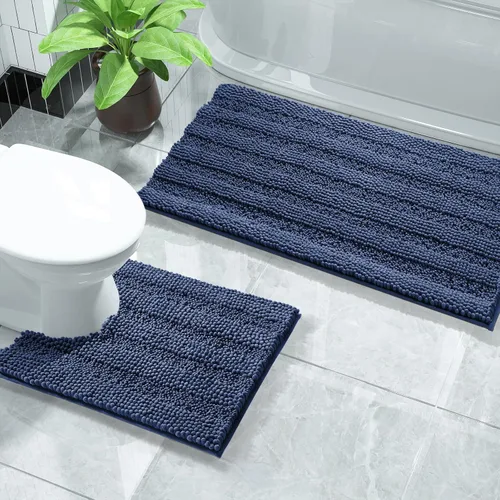 Vista 20 de Yimobra Juego de 2 alfombras de baño de felpilla suave y absorbente y alfombra para inodoro en forma de U, antideslizante, lavable a máquina
