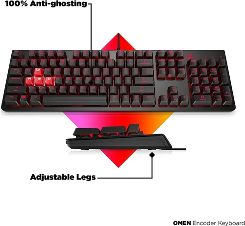 Vista 2 de OMEN Encoder Teclado mecánico personalizable para juegos con teclas rojas Cherry MX, Rollover completo de teclas N, retroiluminación LED, USB