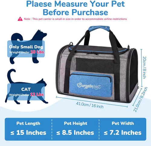 Vista 2 de BurgeonNest Transportador de Gatos, Transportador de Perros Aprobado por Aerolíneas, Transportador de Mascotas de Lado Suave para Gatos Pequeños