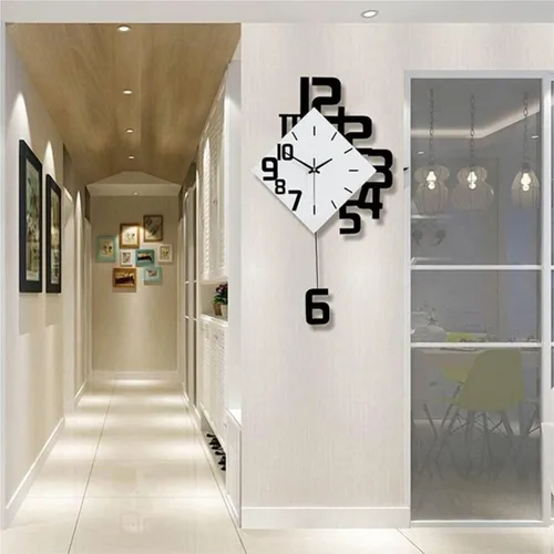 Vista 4 de Home Decoration Clock Wall Clock Modern Decorative with Pendulum Square Simple Wood for Living Room Cafe Restaurant Clocks Wall(34 * 63cm)
