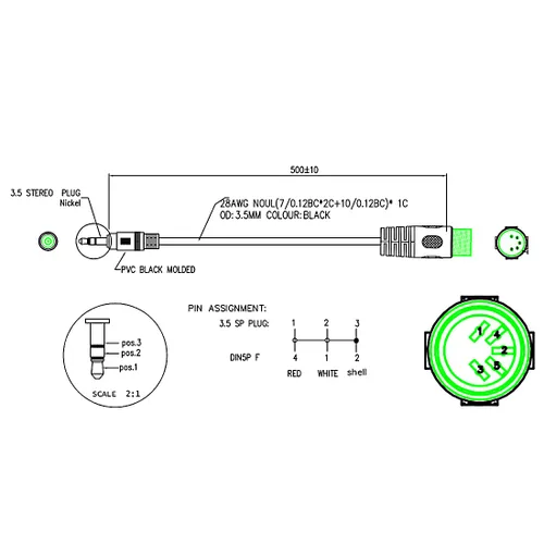 Vista 3 de SinLoon Cable DIN macho de 5 pines, cable de audio estéreo TRS macho estéreo de 5 pines a 0.138 in (1/8 pulgadas) para salida de señal