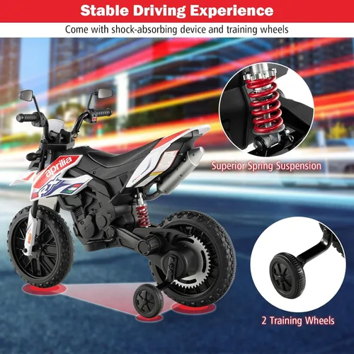 Vista 7 de INFANS Motocicleta para niños de 12 V, con licencia Aprilia RX125, motocicleta de montar para niños pequeños con ruedas de entrenamiento, suspensión