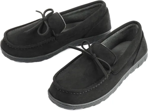 Vista 4 de LazyStep Pantuflas tipo mocasín de microgamuza para hombre, para interiores y exteriores, con espuma viscoelástica cómoda