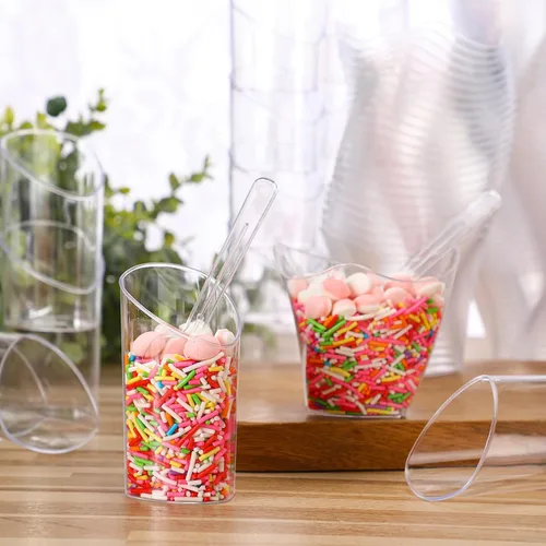Vista 4 de Funtery Paquete de 300 mini tazas de postre de 3 onzas y 4 onzas con cucharas, tazas reutilizables de plástico transparente para yogur, parfait