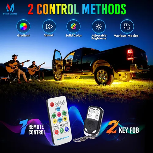 Vista 3 de MICTUNING U8 RGB - Barra de luz LED de brillo bajo, control remoto dual, tira de luz LED multicolor para debajo del cuerpo del auto con carcasa