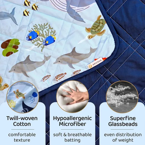 Vista 3 de Aricove Manta con peso para niños, 5 libras, 36 x 48 pulgadas, tamaño pequeño, algodón suave, lavable a máquina, animales azules y oceánicos