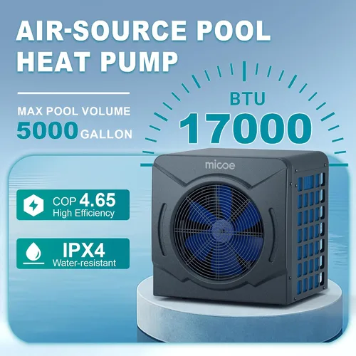 Vista 2 de MICOE Bomba de calor eléctrica de 17000 BTU para piscinas sobre el suelo de hasta 15 pies (8/11/15 pies) y 5,000 galones, calentador de piscina