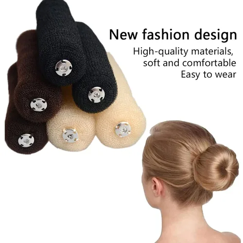 Vista 4 de 3 piezas de herramientas de peinado de cabello para mujer: moldeador de anillo de espuma para el cabello, accesorio de moño para el cabello, anillo