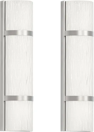 Vista 9 de Juego de 2 apliques de pared modernos para baño de 16 pulgadas, aplique de pared LED dorado con vidrio esmerilado blanco artesanal, iluminación