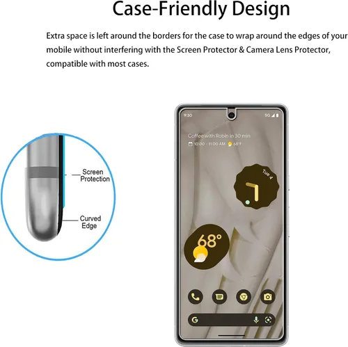 Vista 7 de Marco de fácil alineación diseñado para Google Pixel 7 5G Protector de pantalla de vidrio templado 2-Pack Película protectora de lente de cámara