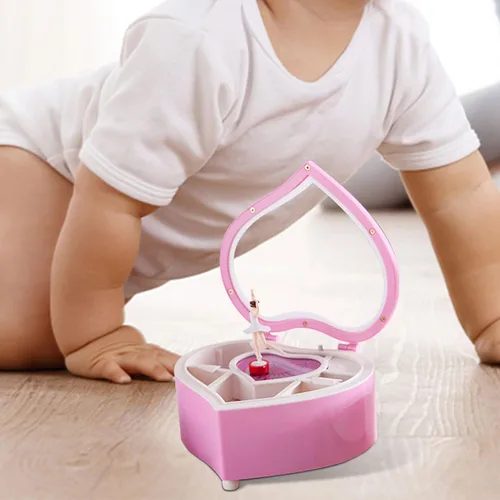 Vista 5 de Naysku Caja de joyería musical Caja de joyería musical de corazón, caja de joyería para niñas, caja de música para niños, caja de joyería musical