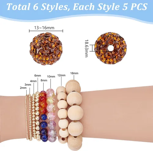 Vista 2 de PH PandaHall - 240 piezas de cuentas de strass en 24 colores, cuentas de cristal de 10 mm, cuentas de bola de discoteca con strass, cuentas