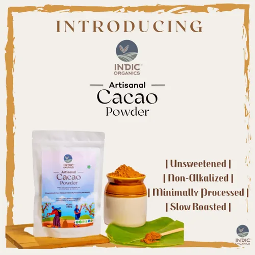 Vista 5 de Indic Organics Cacao en polvo artesanal No alcalinizado, no holandés, sin azúcar, tostado lento y mínimamente procesado De la región de Ghats