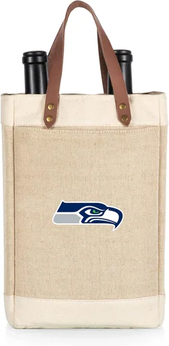 Vista 24 de PICNIC TIME NFL Pinot - Jute 2 Bottle Insulated Wine Bag - Wine Tote Bag - Wine Gift Bag, (Beige)