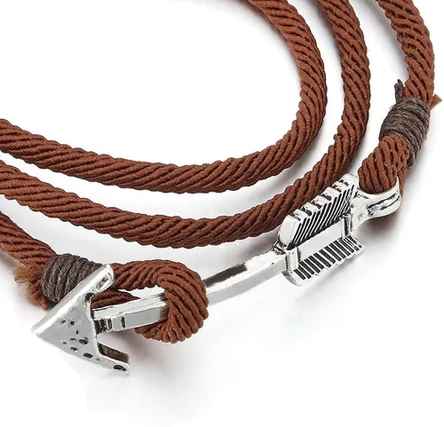 Vista 2 de COOLSTEELANDBEYOND Pulsera de cuerda de algodón marrón con cierre de gancho de flecha para hombre y mujer, Algodón