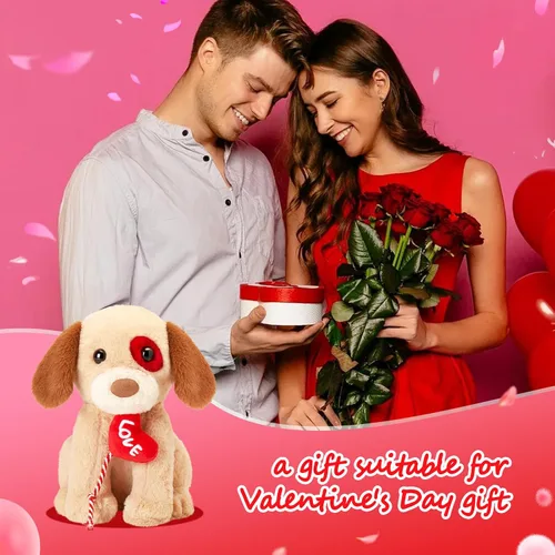 Vista 2 de Glow Guards Peluche de perro Labrador de San Valentín, peluche de perro labrador de 10 pulgadas con corazón rojo, peluche suave para cachorros