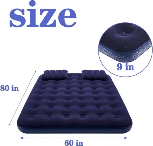 Vista 5 de Colchón de aire tamaño Queen para acampar, cama inflable con bomba y almohadas para habitación