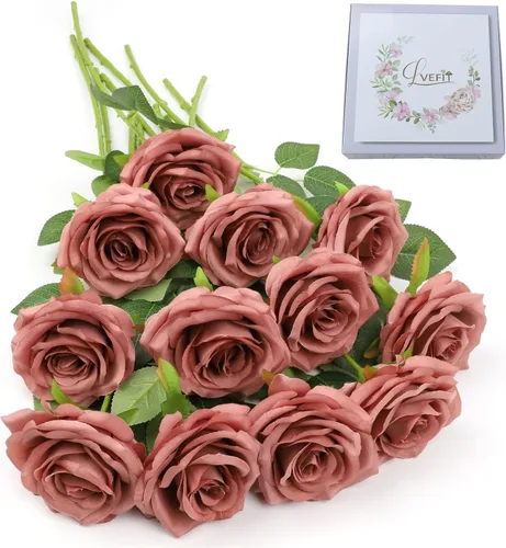 Vista 41 de LVEFIT 12 rosas artificiales de seda con tallo largo para bodas, despedidas de soltera, fiestas, decoración del hogar Blush