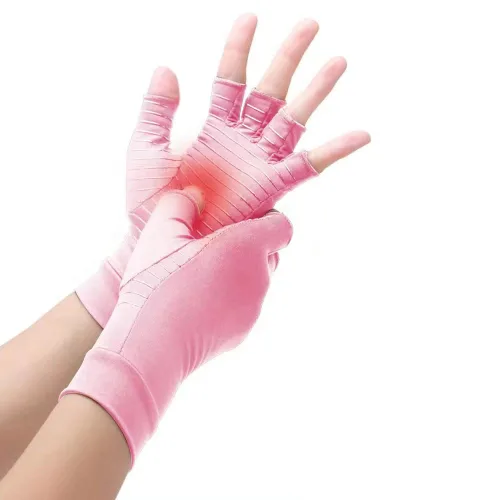 Vista 8 de Guantes de compresión de cobre para artritis, los mejores guantes con infusión de cobre para mujeres y hombres, guantes de artritis sin dedos