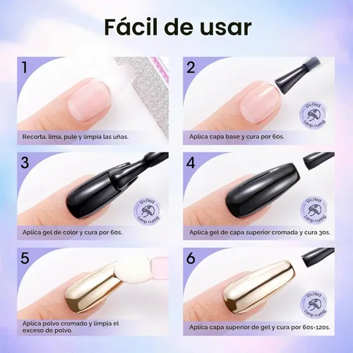 Vista 7 de GELLEN - Capa superior de gel cromado, para esmalte de gel en polvo de uñas, curado UV