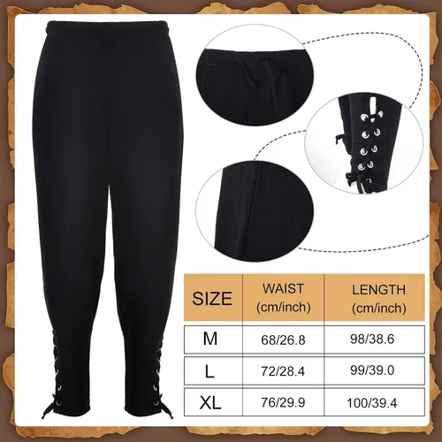 Vista 4 de Capoda Disfraz de pirata para adulto, 5 unidades, camisa vikinga medieval, pantalones de pirata, bandana, cinturón para Halloween, fiesta de cosplay