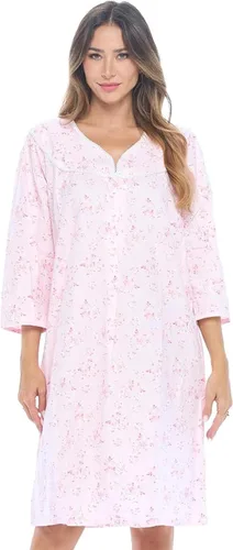 Vista 22 de Casual Nights Camisón de franela con flores de manga larga para mujer Azul