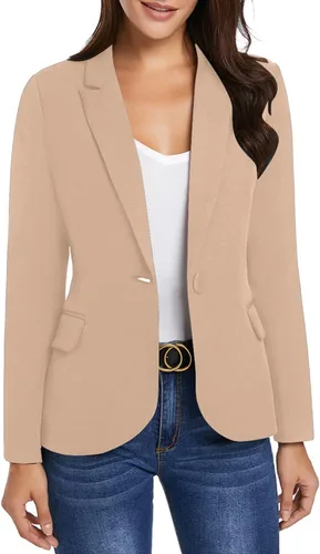 Vista 21 de Luvamia - Chaqueta Blazer para Mujer, de Manga Larga, Cuello con Solapas, Botón de Cuello, con Bolsillos Un nuevo botón negro