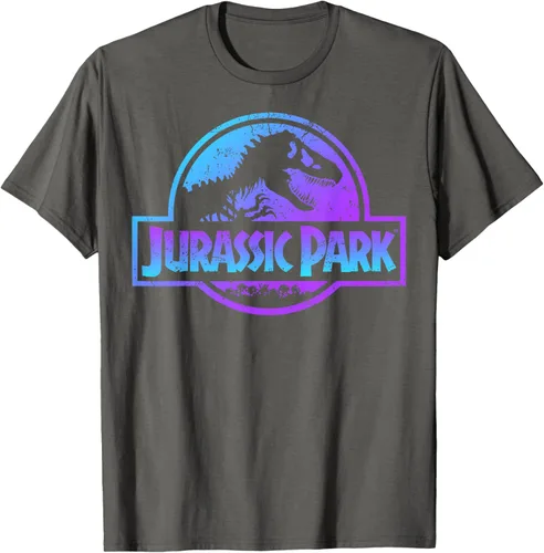 Vista 91 de Jurassic Park Camiseta de manga corta con logotipo Fossil azul y morado Negro