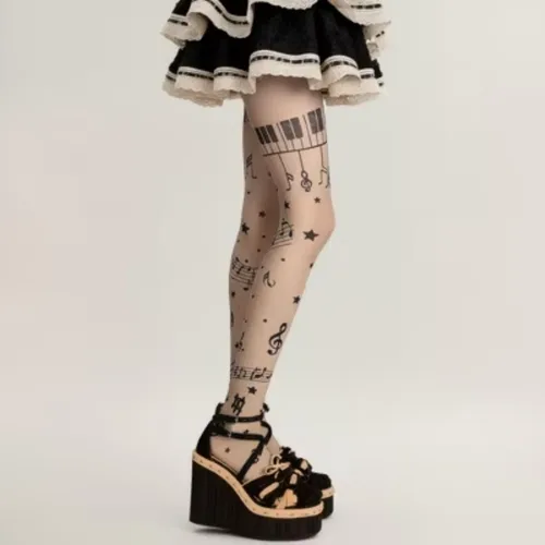 Vista 4 de RICHTRUE Whimsy Twee Funky - Mallas estampadas para mujeres, adolescentes y niñas, Emo Goth Cool 2000s Fun Printed Tights Y2k Grunge Alt Clothes
