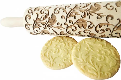Vista 8 de Rodillo de gofrado BLOOMY con patrón floral – Rodillo para masa y arcilla para galletas y cerámica en relieve - Sello para galletas y cerámica