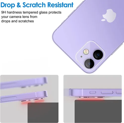 Vista 9 de Protector de lente de cámara para iPhone 11/12 Mini, vidrio templado, cobertura completa, antiarañazos, paquete de 2