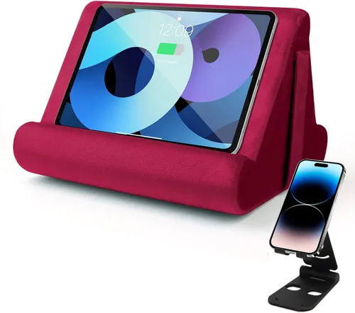 Vista 11 de Soporte universal para cojín para tablet, soporte perezoso multiángulo con bolsillo de red y soporte para teléfono opciones para regazo, rodilla