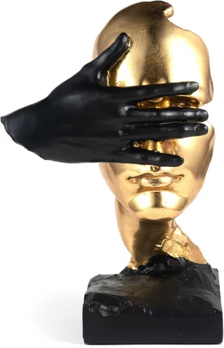 Vista 6 de Estatua del Pensador - Silencio es Oro - Figura de Arte Abstracto Decorativa - 30.5 cm de Alto No Oir No Ver No Hablar Esculturas de Resina Modernas