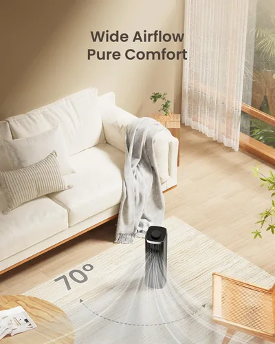 Vista 5 de PNTCK Ventilador para dormitorio, ventilador de torre de 13 pulgadas con 3 velocidades máximas de 23 pies/s, ventilador de escritorio oscilante