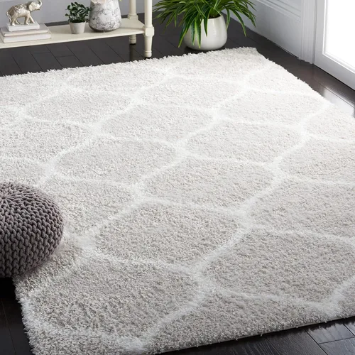 Vista 9 de SAFAVIEH Tahoe Shag Collection - Alfombra para pasillo, 2 x 9 pies, color beige y blanco, diseño de enrejado, no desprende pelusa y de fácil